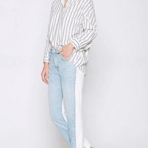 Joie Ace Two-Tone Mid-Rise Straight-Leg Jeans